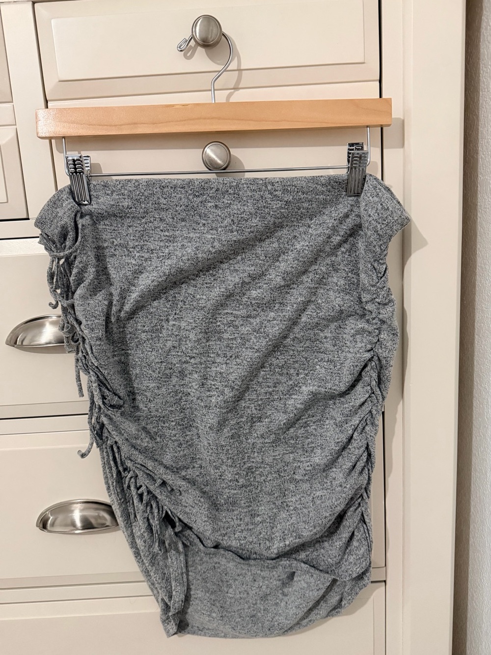 Express Gray Ruched Side Tie Knit Skirt - Women's